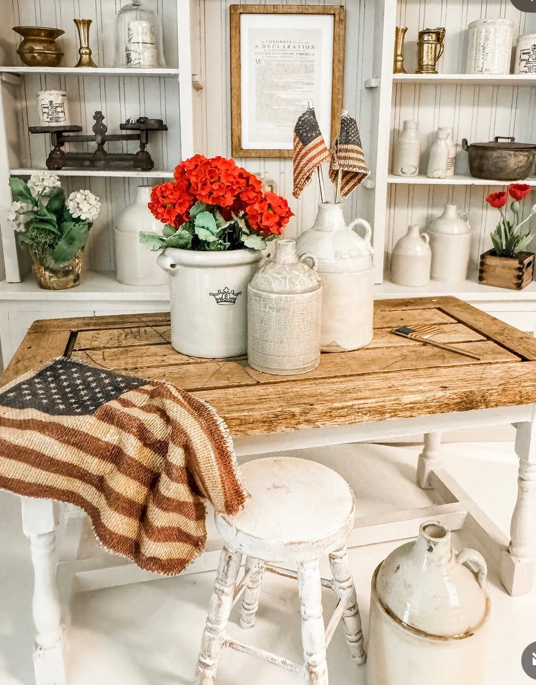 Tattered Vintage Fabric Miniature American Flag